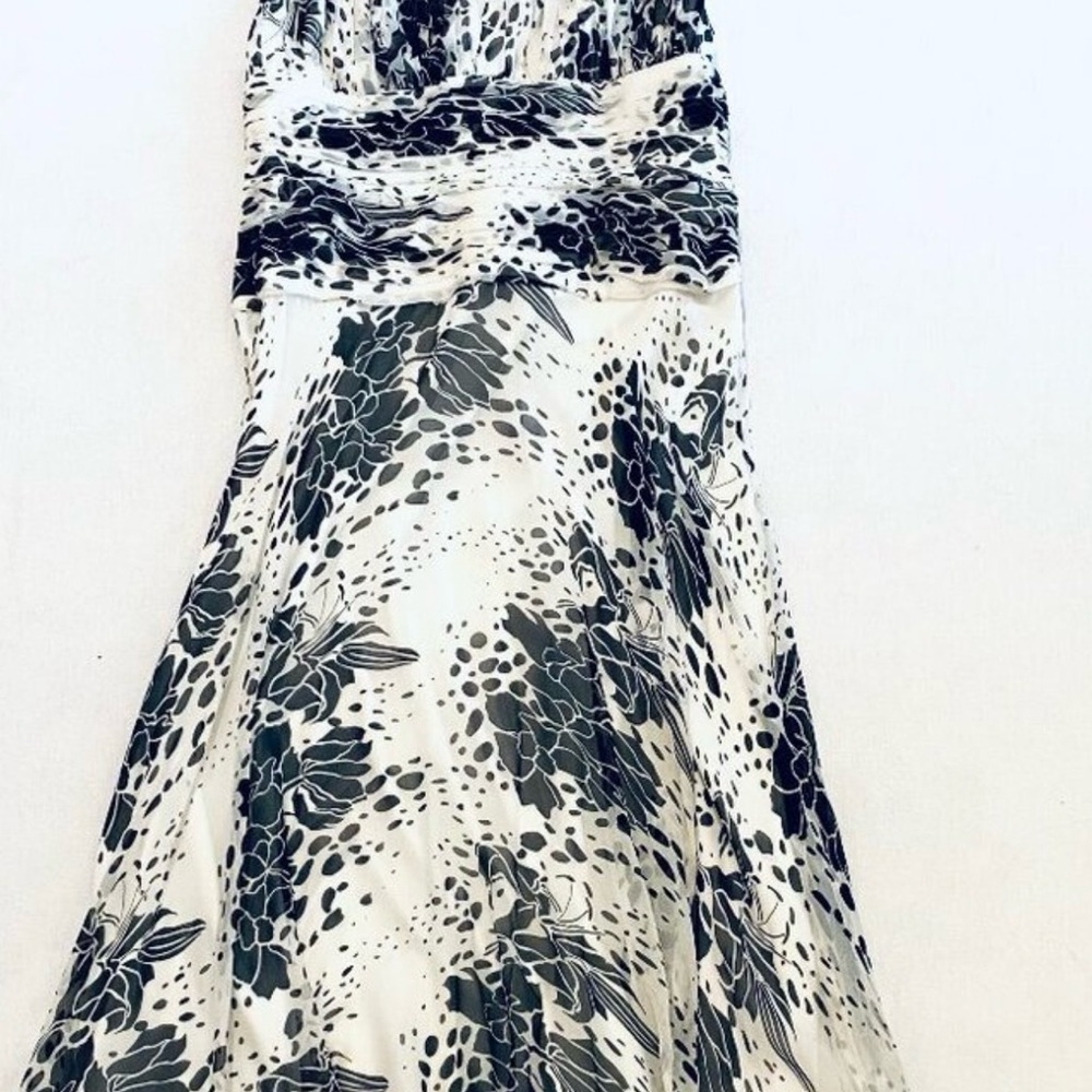 Tadashi silk halter dress Women’s 12 black white midi floral cocktail pleated. - Picture 2 of 14